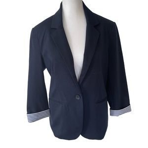Women's Blue Blazer with Striped Cuffs
